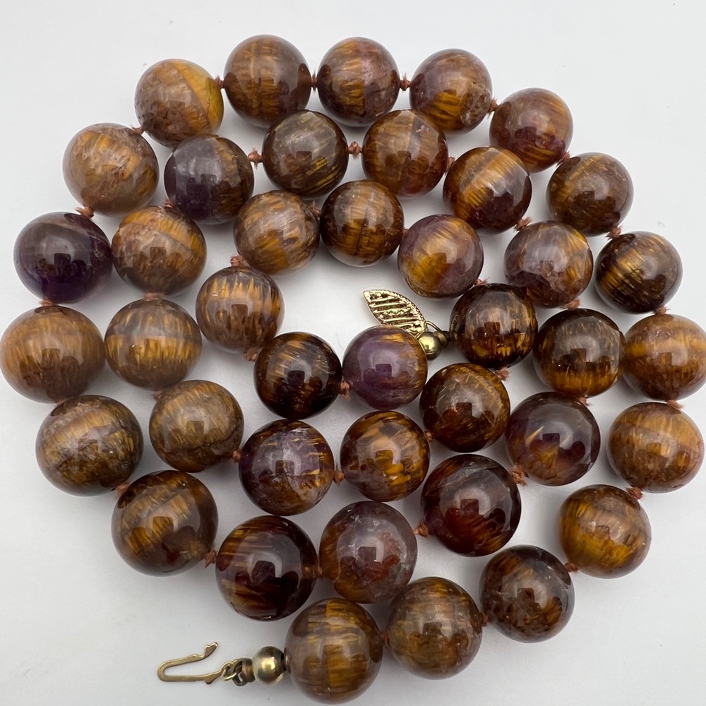 14K gold Natural Auralite 23 Eye Crystal Beads Necklace Estate Vintage 23”